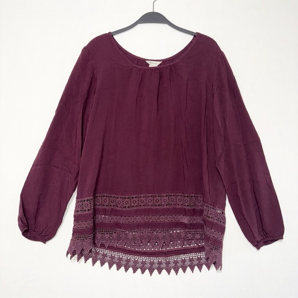 Ariat Tops - Ariat Blouse Top Womens Size Large Burgundy Long Sleeve Polyester Scoop Neck